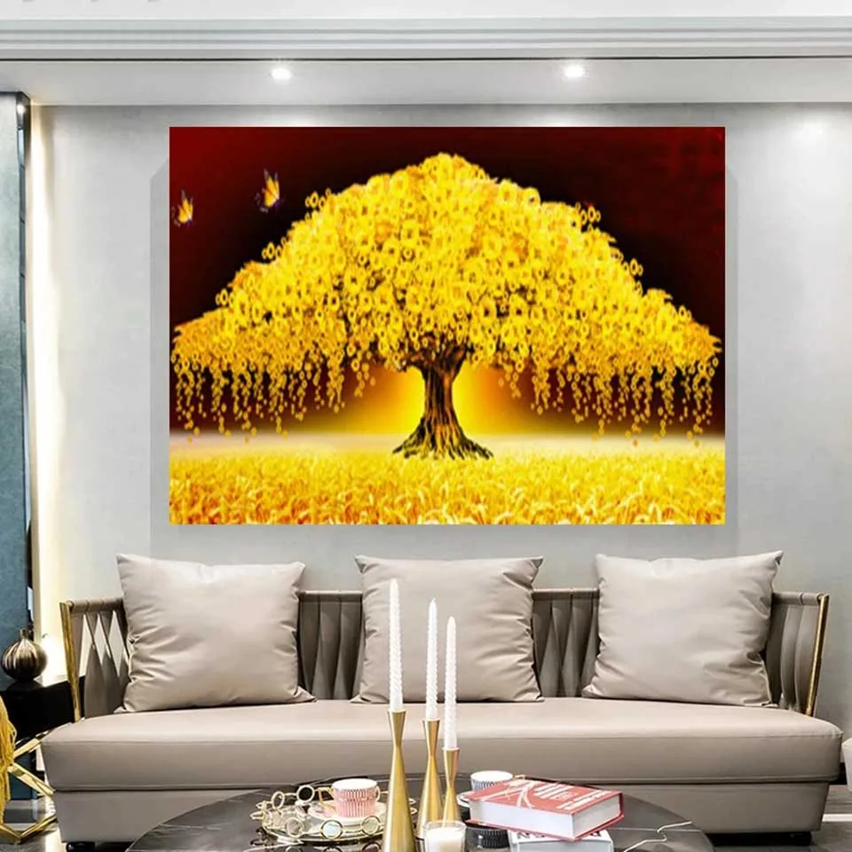 

5D Diy Diamond Painting Modern Golden Money Tree Picture Of Rhinestone Cross Stitch Embroidery Kits Mosaic Tree of Life Decor