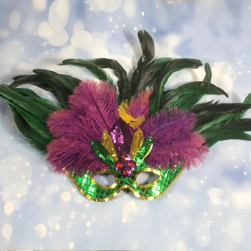 

Venice Ostrich Feather Mask Female Sexy Carnival Halloween Makeup Ball Princess Half Face Mask