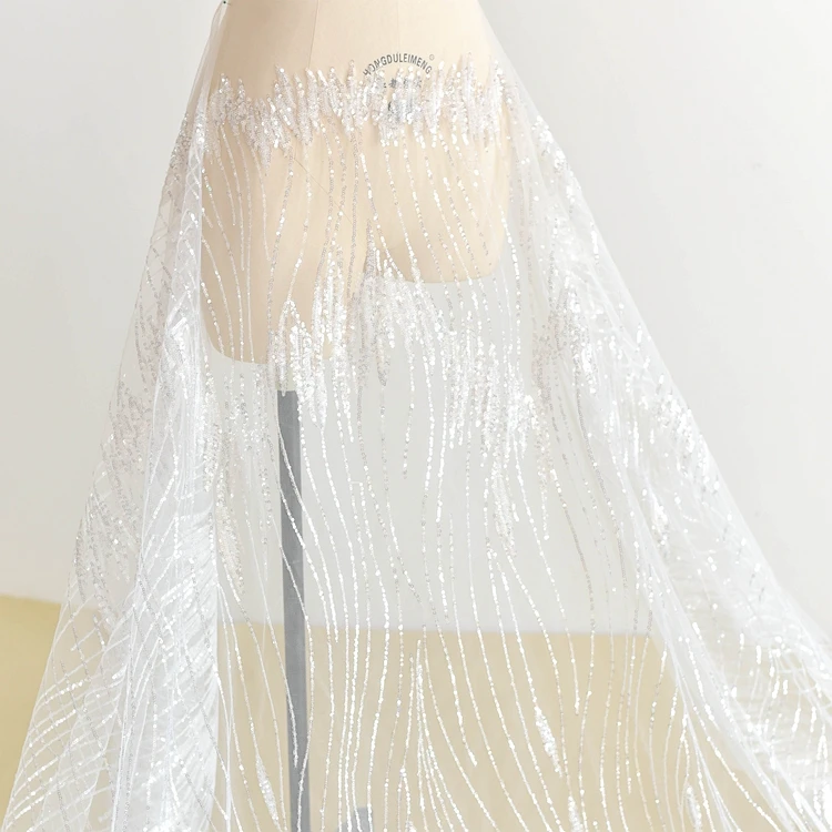 

High Quality Random Patterns, Full of Sequins, Embroidered Lace Fabric, Handmade DIY Wedding Dress, Skirt Decoration Accessories