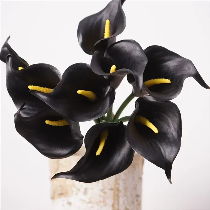 Soft Glue Artificial Flower High Quality Calla Lily Bouquet Hotel Decor Simulation Calla Lilies Black Real Touch Fake Flowers