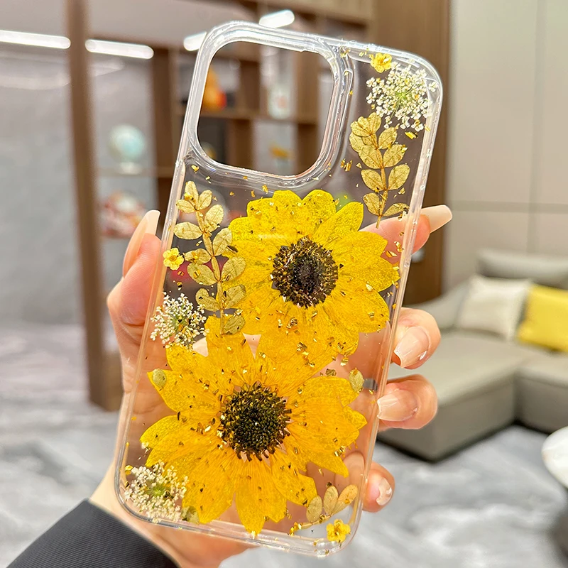 Luxury Quakeproof Silicone Sunflower Cover Case For iPhone 16 ProMax 15 Pro 14 Plus 13 12 Pro Max Mobile Phone Case