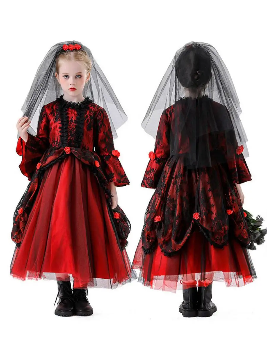 ชุดกระโปรงเจ้าหญิงสำหรับเด็กผู้หญิง ชุดคอสตูมฮาโลวีน ชุดเจ้าหญิงยุคกลาง ชุดเจ้าสาวผี ชุดแต่งกายเจ้าหญิง ชุดเด็ก