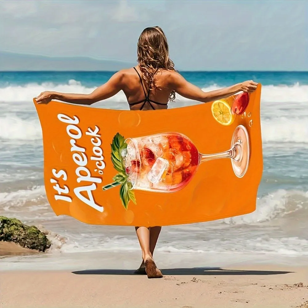 It's Aperol O'clock Beach Towel Patterned Sunscreen And Windproof Suitable For Swimming Pool Camping Travel Blanket