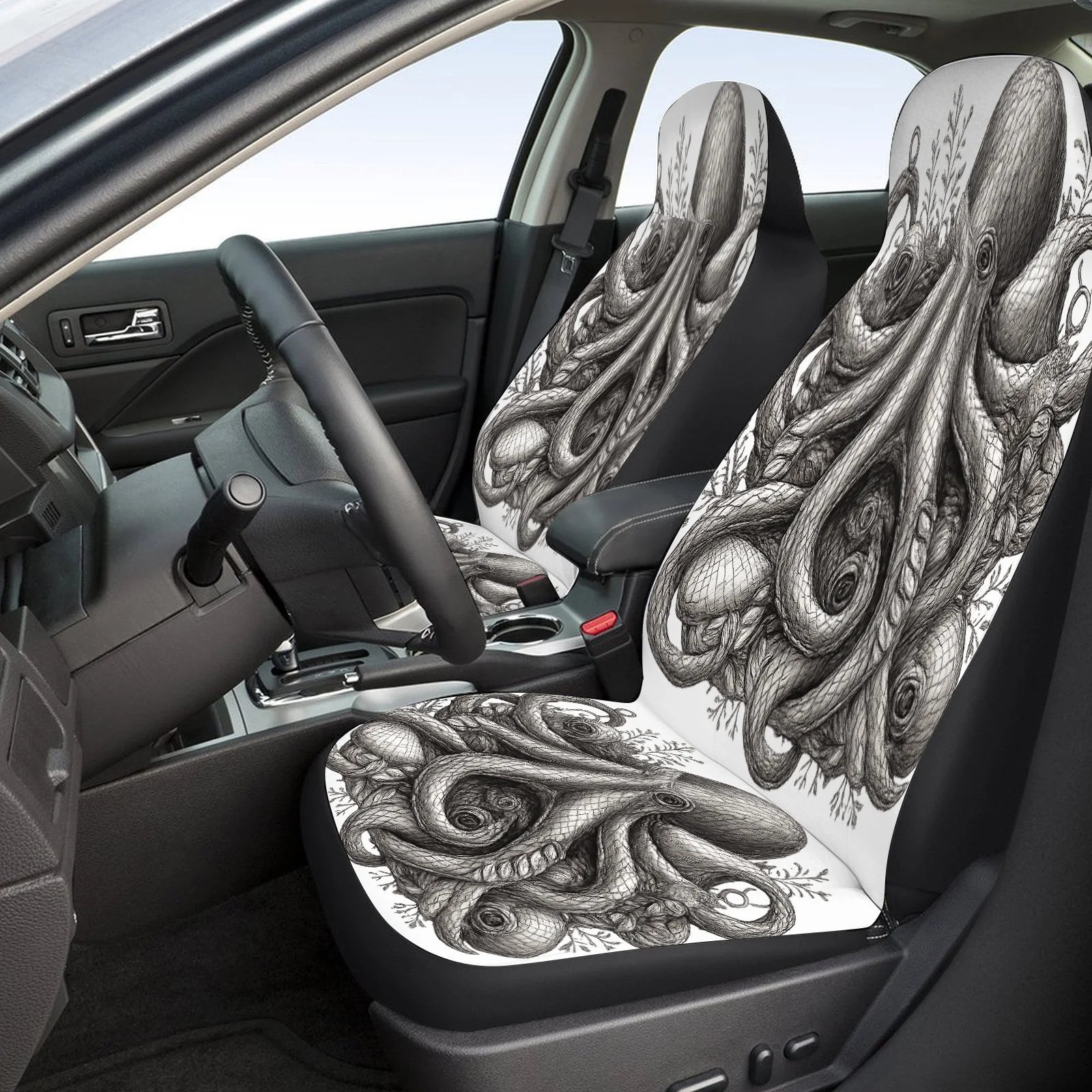 Octopus Net Pattern Car Seat Cover Set For Most Cars Trucks, Fashionable Breathable Car Seat Protector Covers Full Set, Universa
