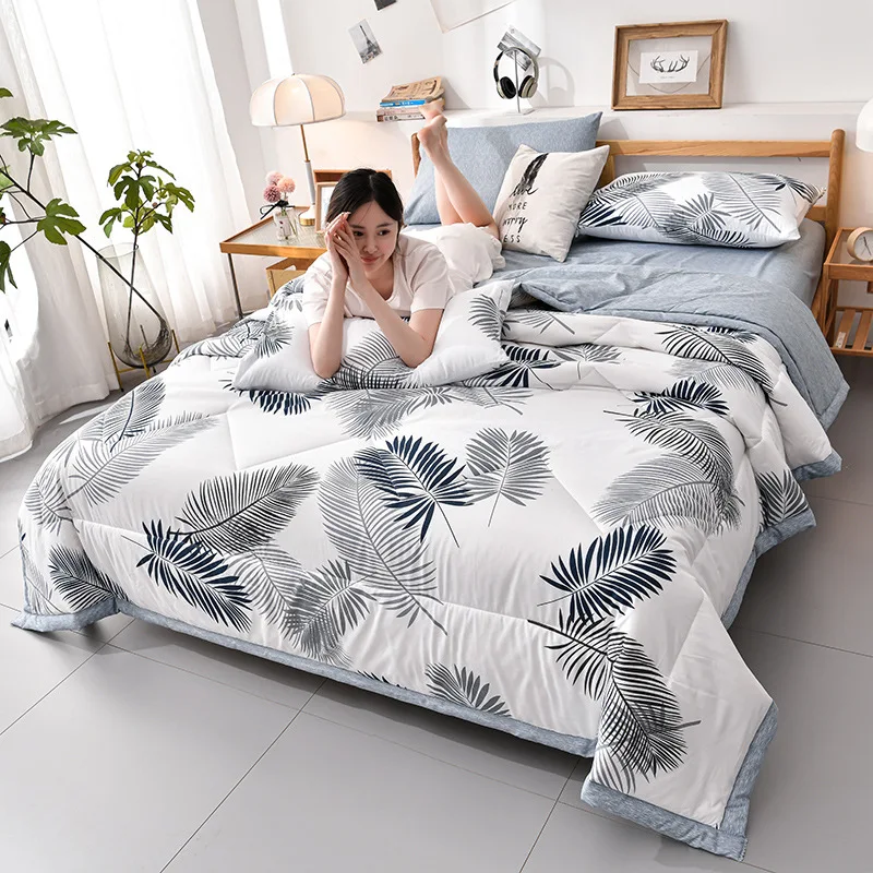 

Plaid Summer Cool Quilt Washed Cotton Comfortable Lightweight Air Condition Thin Comforter Simple Feather Blanket For Adults Kid