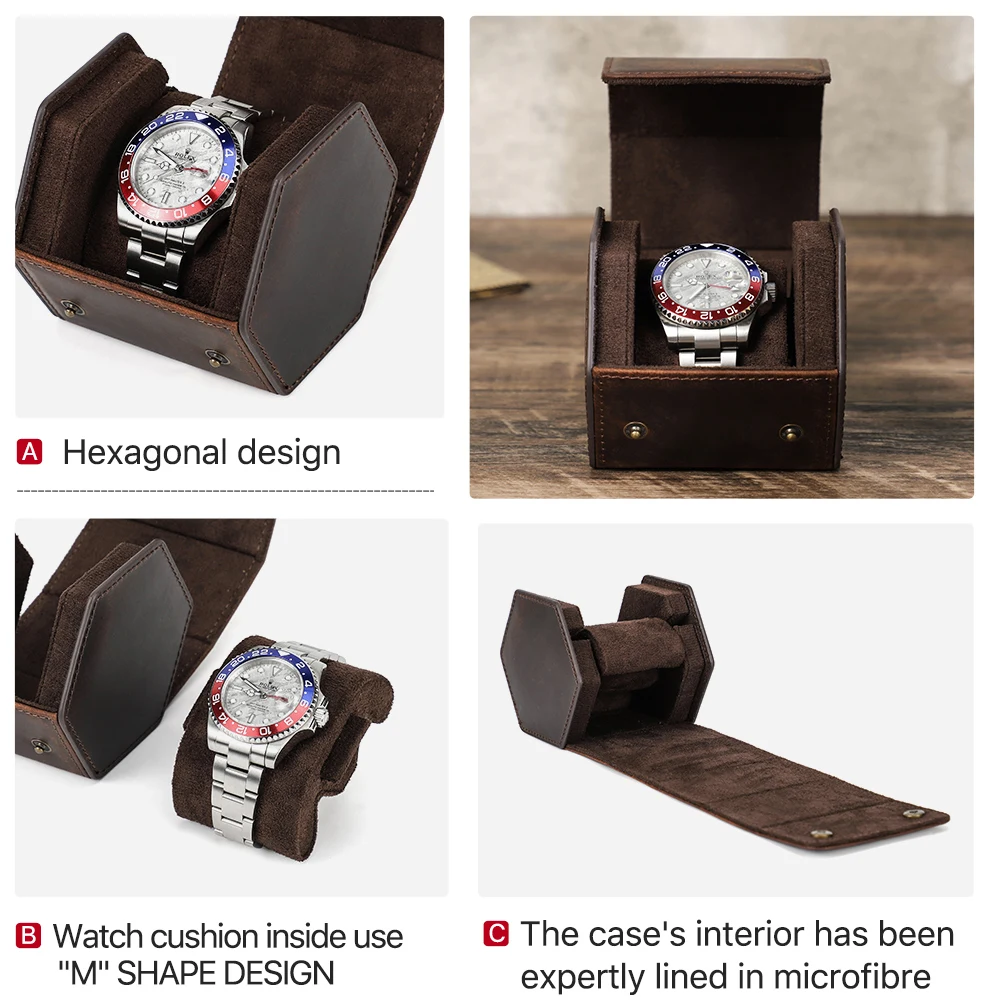 Crazy Horse Leather Watch Roll Travel Case Wristwatch Pouch Watch Box Portage Exquisite Retro Slid in Out Organizer for Men Gift