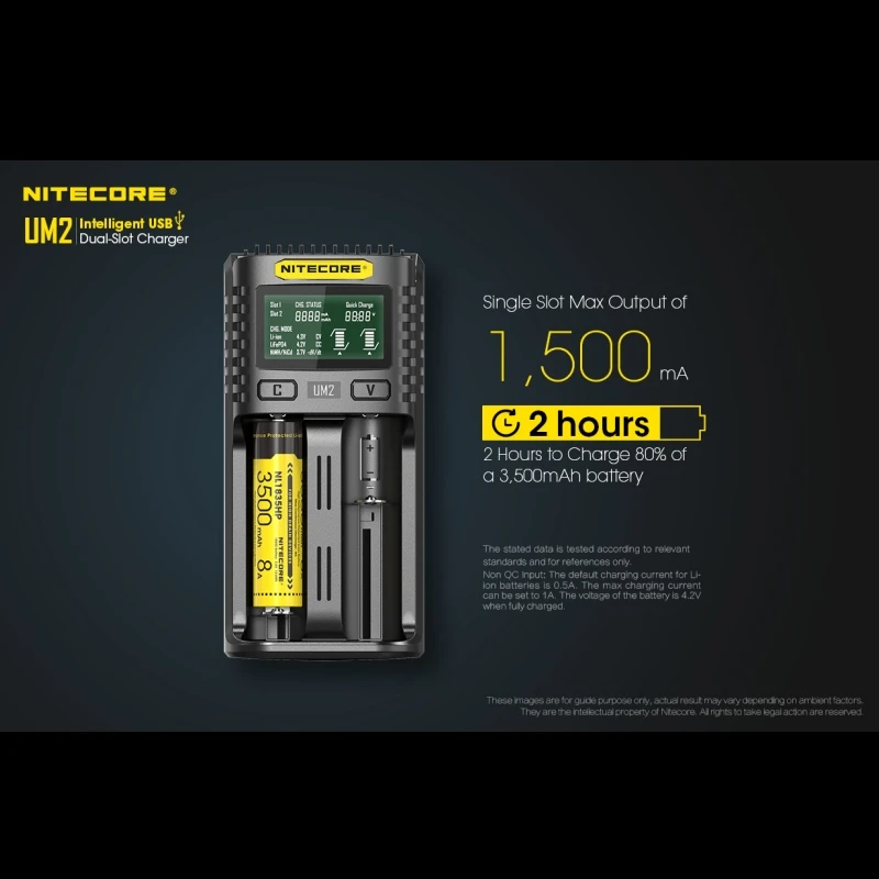 NITECORE-Chargeur USB UM2 Touristes-SlOT QC Intelligent LYuitry Global Insurance articulation ion AA 18650 20700 26500 26650