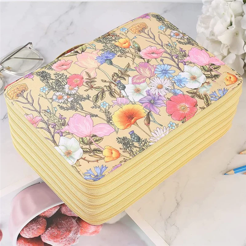 منظم مقلمة ملون 250 فتحة مع 5 طبقات بسحاب - حقيبة تخزين أقلام ذات سعة كبيرة للفنان الطالب