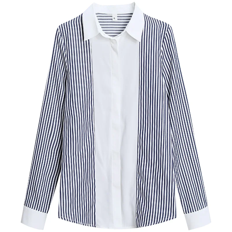 

Striped Long Sleeve Shirt Women'S 2023 New Korean Version Splicing Fashion Trend Chiffon Top Bottoming Shirt Business Wear