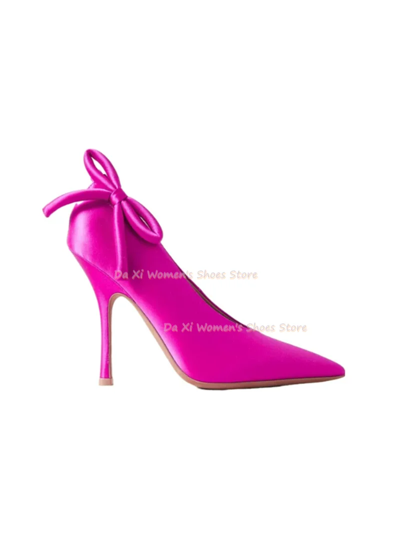 Rose-Pink Satin Finish Pointed Tip Stiletto Heels Spring/Autumn Style Women's Shoes Heel Bow Decorate Luxury High Heel 2026