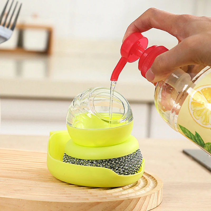 Kitchen Wash Pot Dish Brush Washing Utensils With Automatic Soap Liquid Dispenser Household Cleaning Accessories