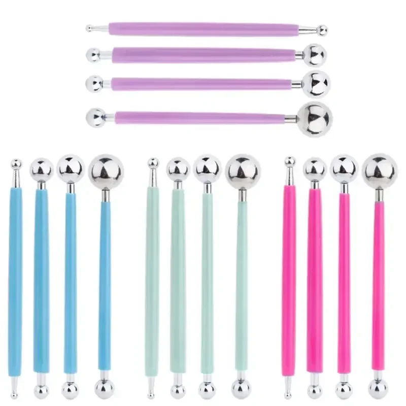 Embossing Pattern 4 Pcs Point Drill Creasing Pen With DIY Ball Styluses Tools Spiral Double Head Clay Sculpting Tools