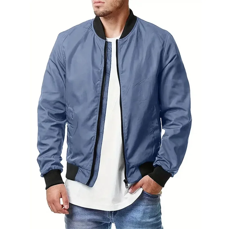 Spring Summer New Men's Fashions Jacket Coat Simple Solid Color Baseball Collar Zipper Pilot Coat Bicycle Coat