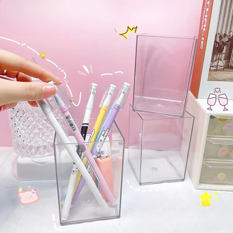 Creative transparent pen holder, simple girlish heart desktop, cute storage pen holder, student ins style stationery