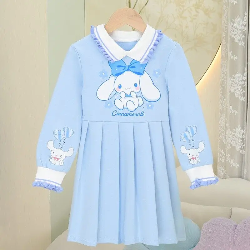 Sanrio Kuromi Melody Long Sleeve Hoodie Dress Cinnamoroll Spring Autumn New Anime Sweatshirt Dress Pleated Skirt Princess Dress