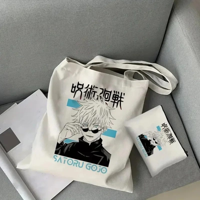 

2pcs/set Gojo Satoru Jujutsu Kaisen Otaku Fashion Women's Tote Cosmetic Bag Bag Eco-friendly Large Capacity Travel Shopping Bag