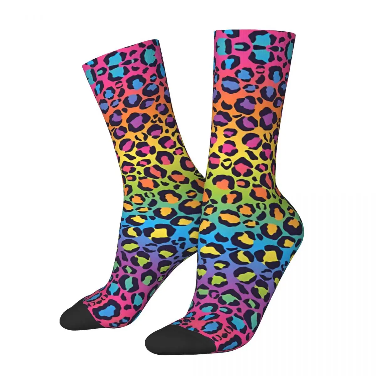 Hip Hop Retro Rainbow Ombre Gradient Leopard Crazy Men's Socks Unisex Harajuku Seamless Printed Novelty Crew Sock Boys Gift