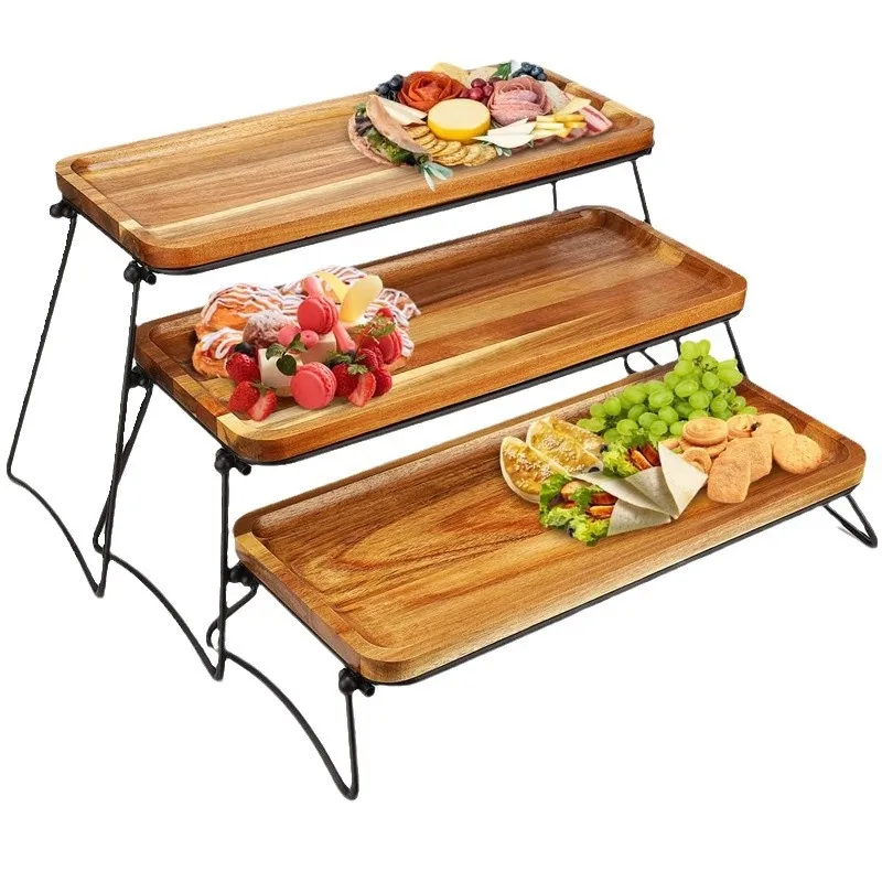 

Solid wood dessert cupcake display stand tray desktop stepped folding