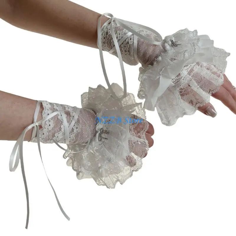 

T21F Lace Wrist Cuffs For Shirt Sweater Balletcore Elaborate False Sleeve Ornament Lace Brim Sleeves False Wrist Cuffs