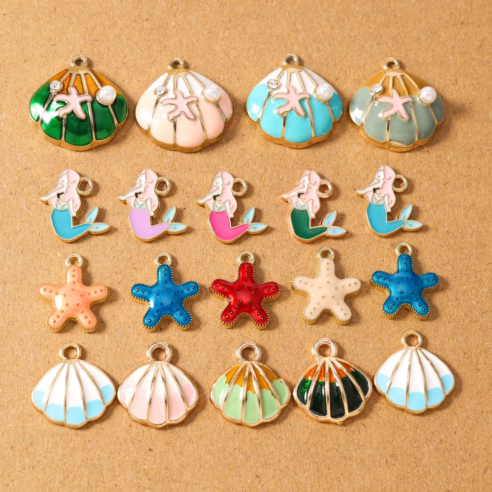 10pcs Cute Enamel Starfish Shell Mermaid Charms Pendant for Jewelry Making Necklace Earrings Bracelet DIY Handmade Accessories