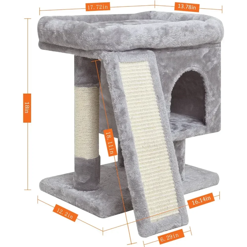 Small Cat Tree for Indoor Cats, Modern Cat Activity Tower with Plush Perch, Kittens Condo with Scratching Post