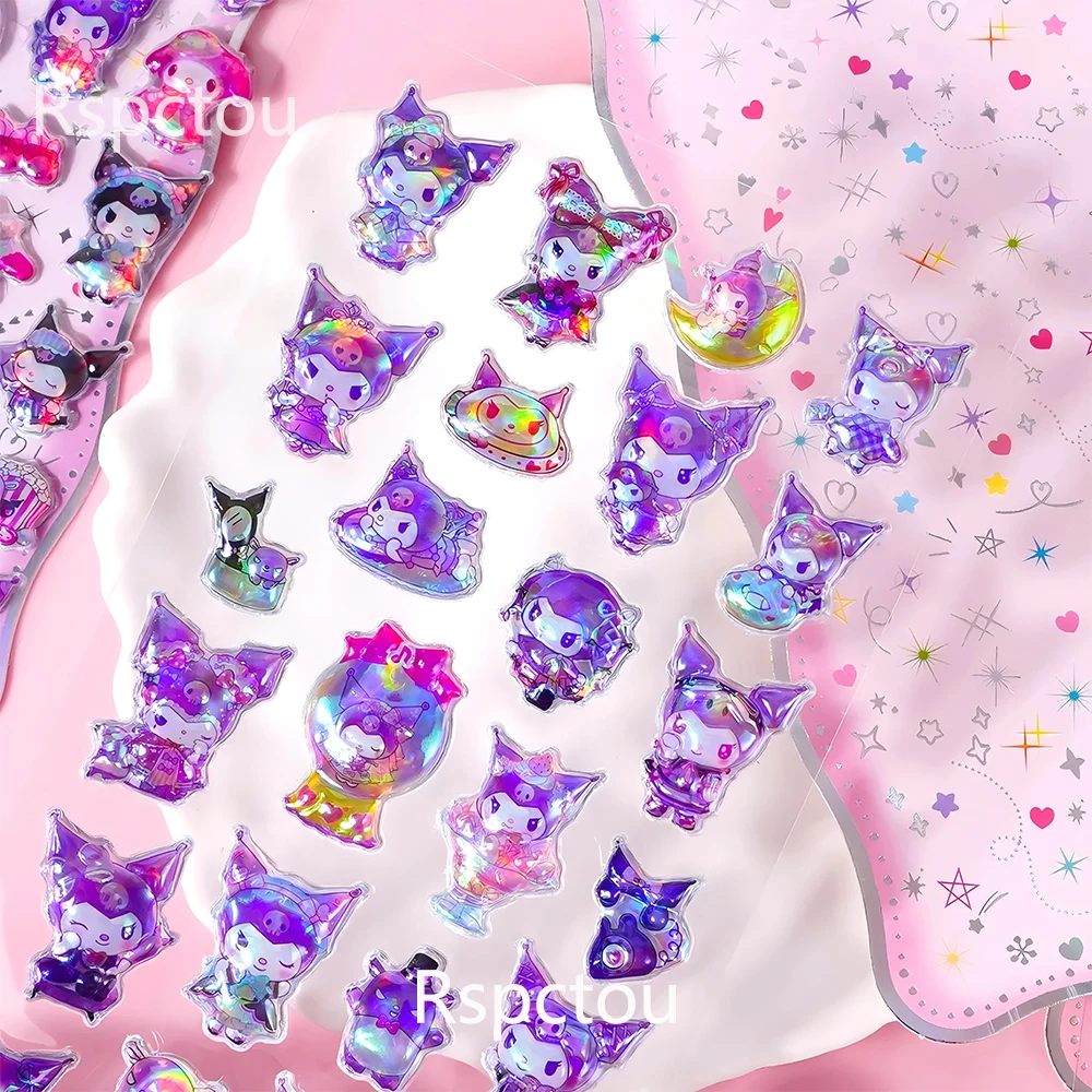 3pcs Leuke Regenboog Sanrio Kuromi My Melody 3D Relief Stickers Kawaii Cartoon Sticker Handgemaakte DIY Hand Account Decals Geschenken