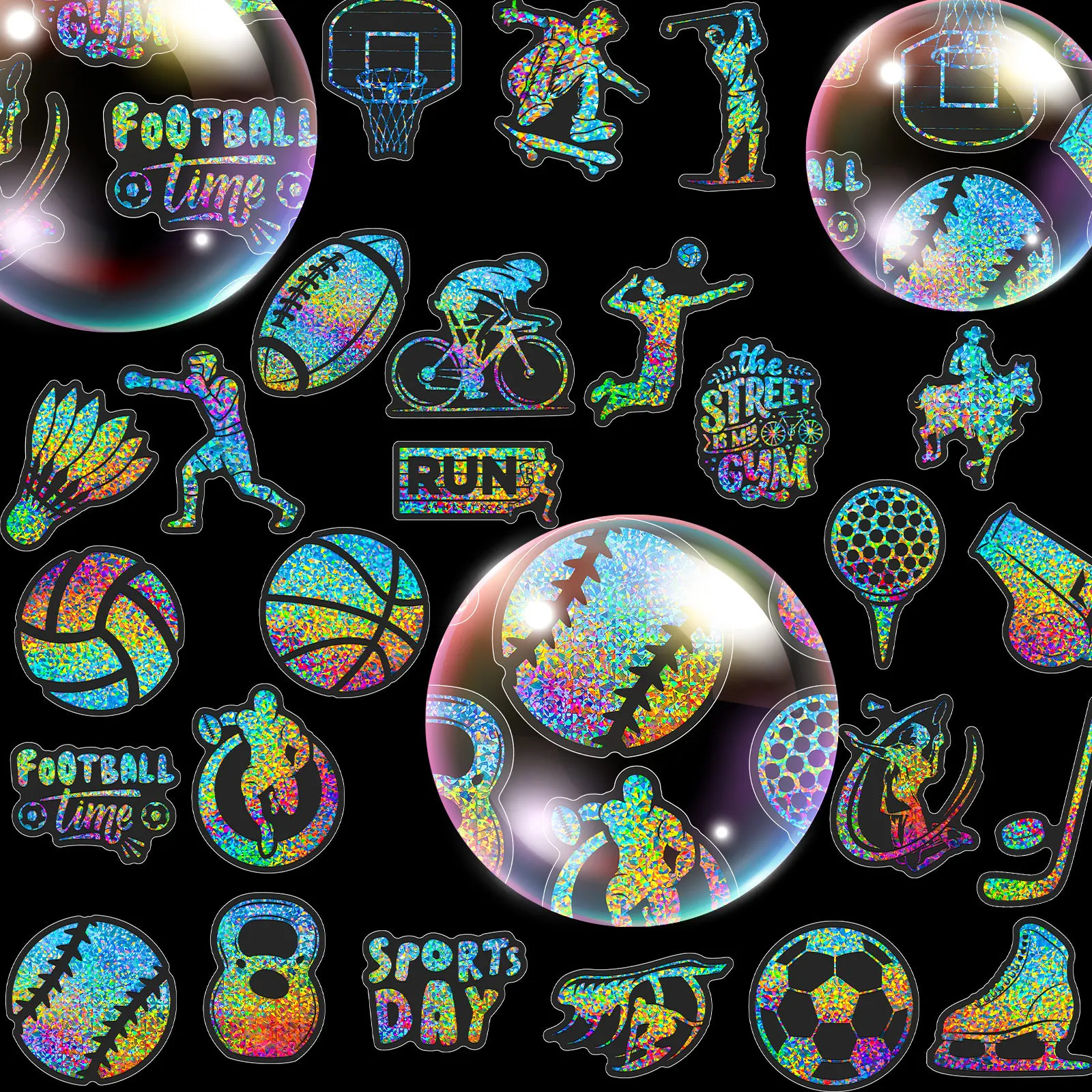 50 Pcs Silver Laser Sports Style PET Stickers Decorating Luggage Water Bottles Stickers