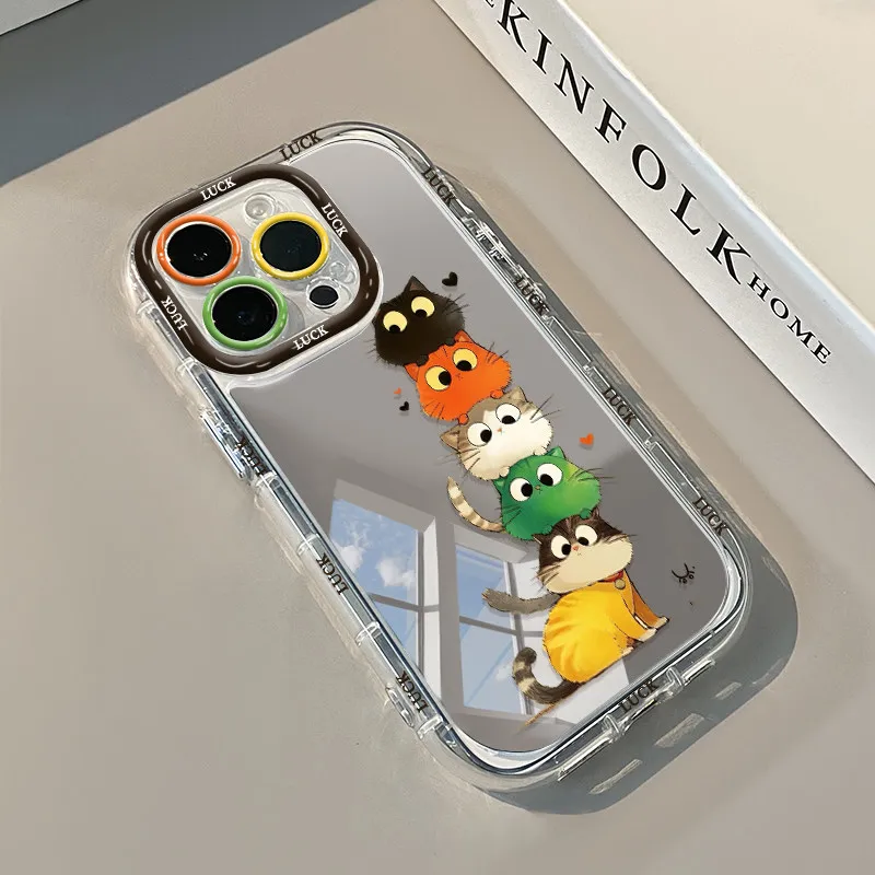 Korean Cute Funny Cat Air Cushion Mirror Phone Case For iPhone 17  13 12 11 Pro Max 14 15 16 Pro XR XS 7 8 Plus 17Air Art Cover