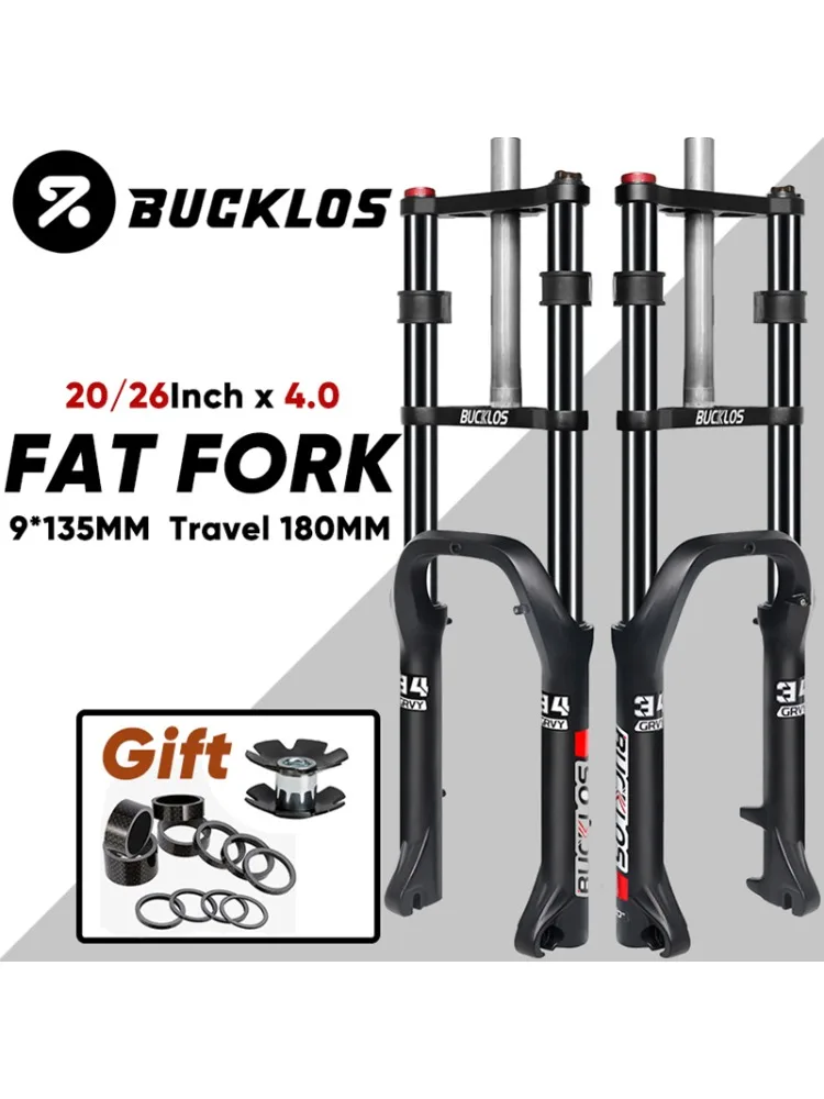 AliExpress BUCKLOS 20x4.0 Fat Bike Suspension Fork 26x4.0 9*135mm E-Bike Oil Spring Fork Travel 180mm Double Crown Snow Bike Coil Fork