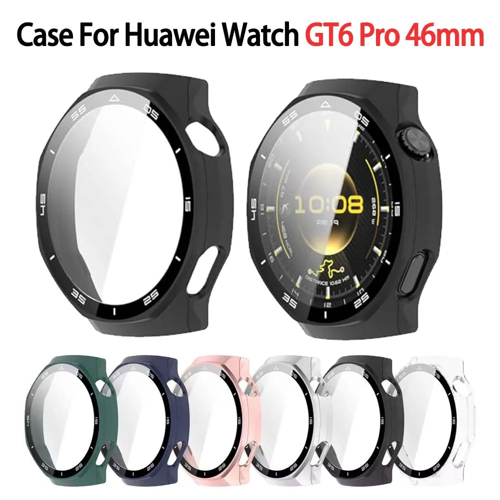 Tempered Glass Case Compatible for Huawei Watch GT6 Pro 46mm Hard PC Screen Protector Overall Protection Scratch-Resistant