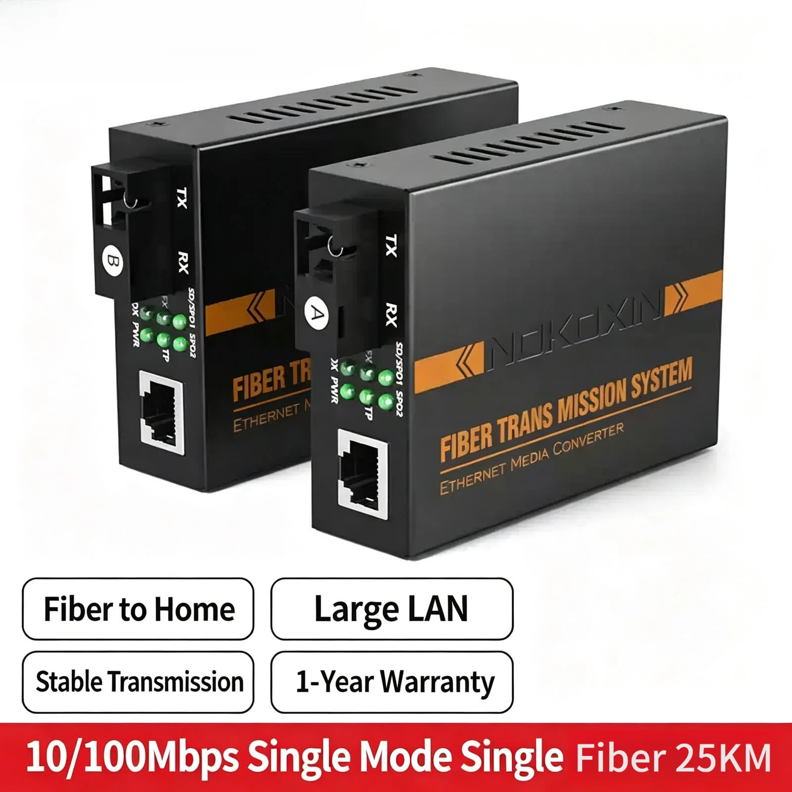 A pair of 100Mbps optical-electrical converters a gigabit single-mode single-fiber optical transceiver