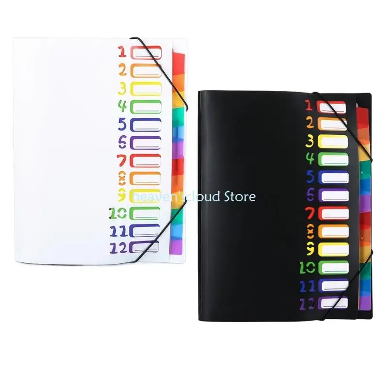 Y88B 2pcs/set Expanding File Folder 12-pocket Organ Documents Organiser Case for School Office Supplies