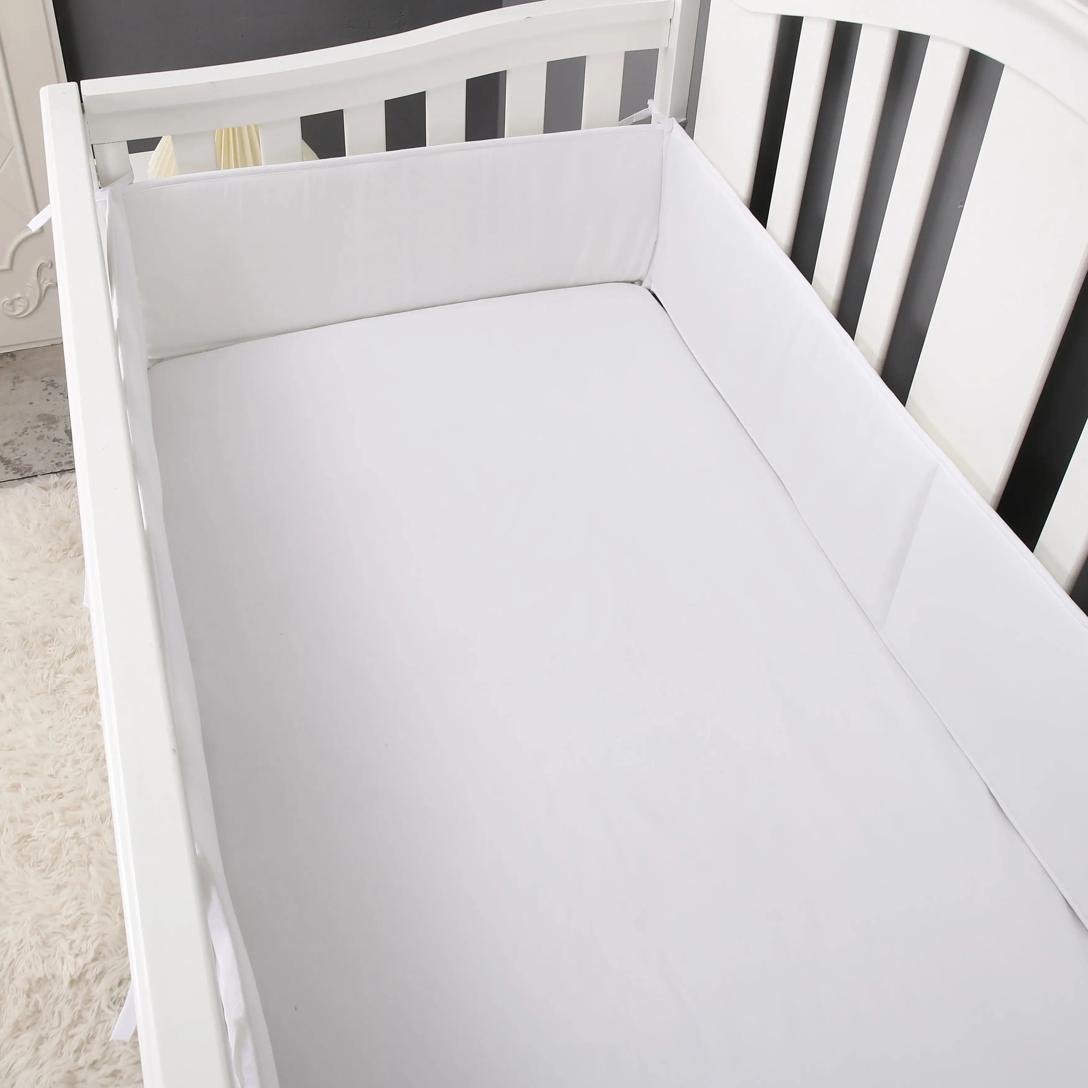 5Pcs Solid Infant Cot Bedding Set Baby Crib Bumper Baby Bed Bumper Crib Protector (4Bumpers+Crib Sheet)