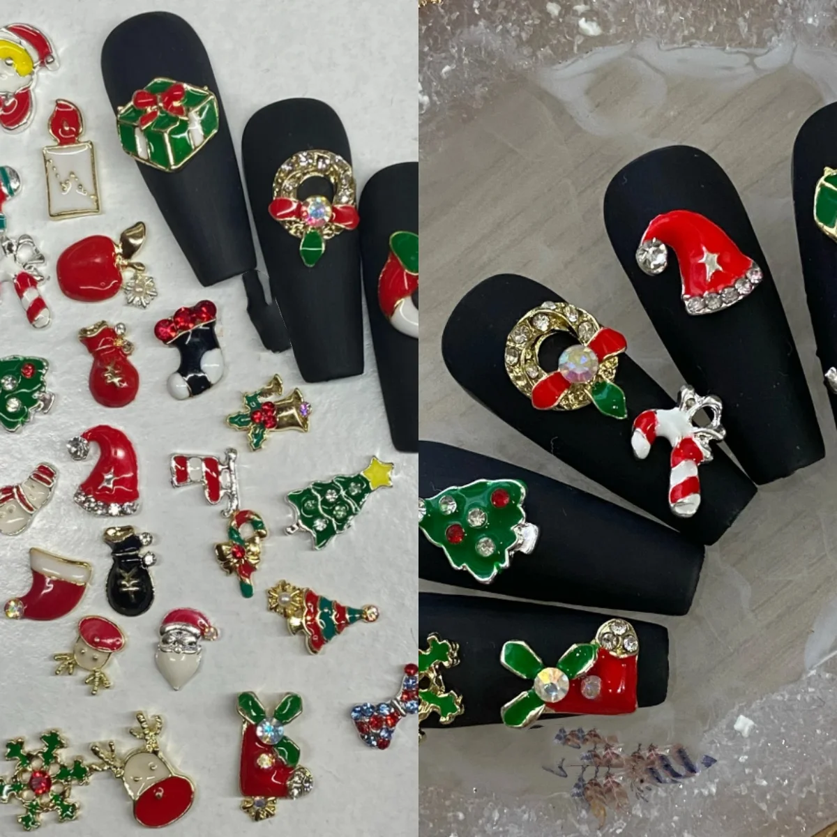 200pcs Exquisite Gold Christmas Charms Alloy Nail Design Christmas Tree Santa Claus Snowman Nails Decoration Festival Ornaments