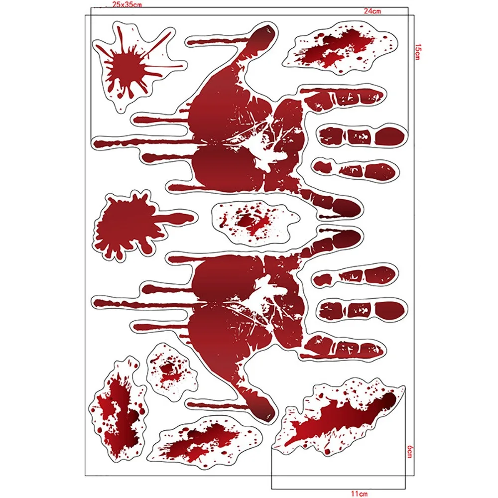 Bloody Handprint Footprint Halloween Decorative Stickers Skull Pattern Waterproof Static Cling Decal Multicolor Scene Ornament