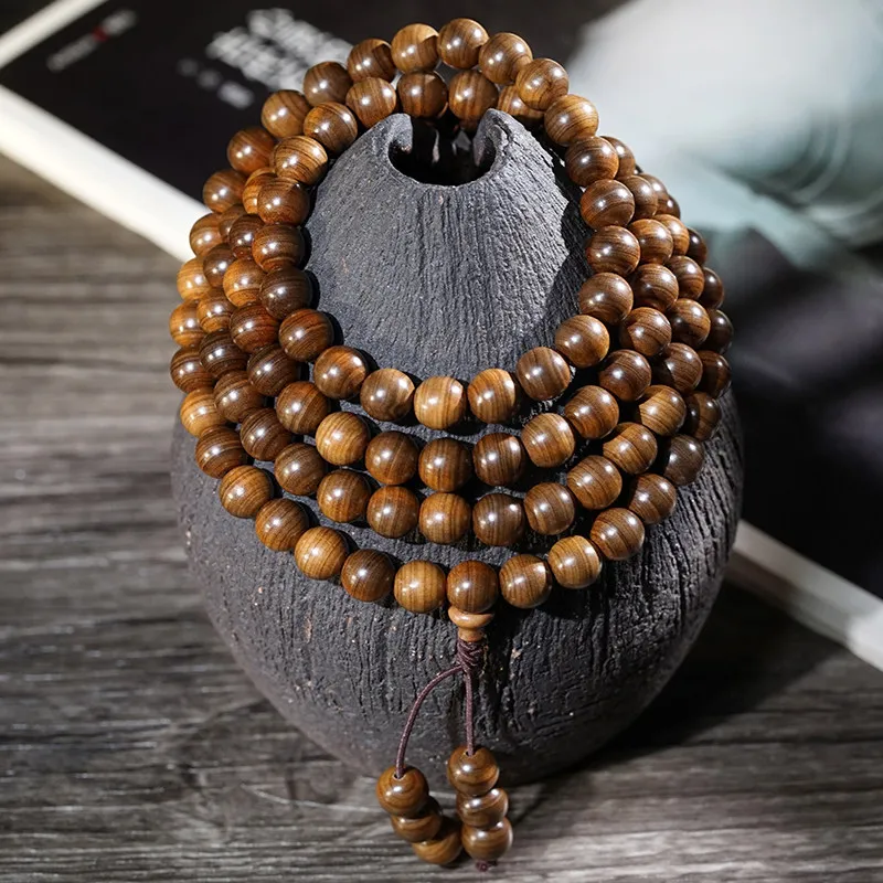 Old Mountain Sandalwood Beaded Bracelets: Black Meat Horizontal Grain Vintage Prayer Beads, Unisex Gifts