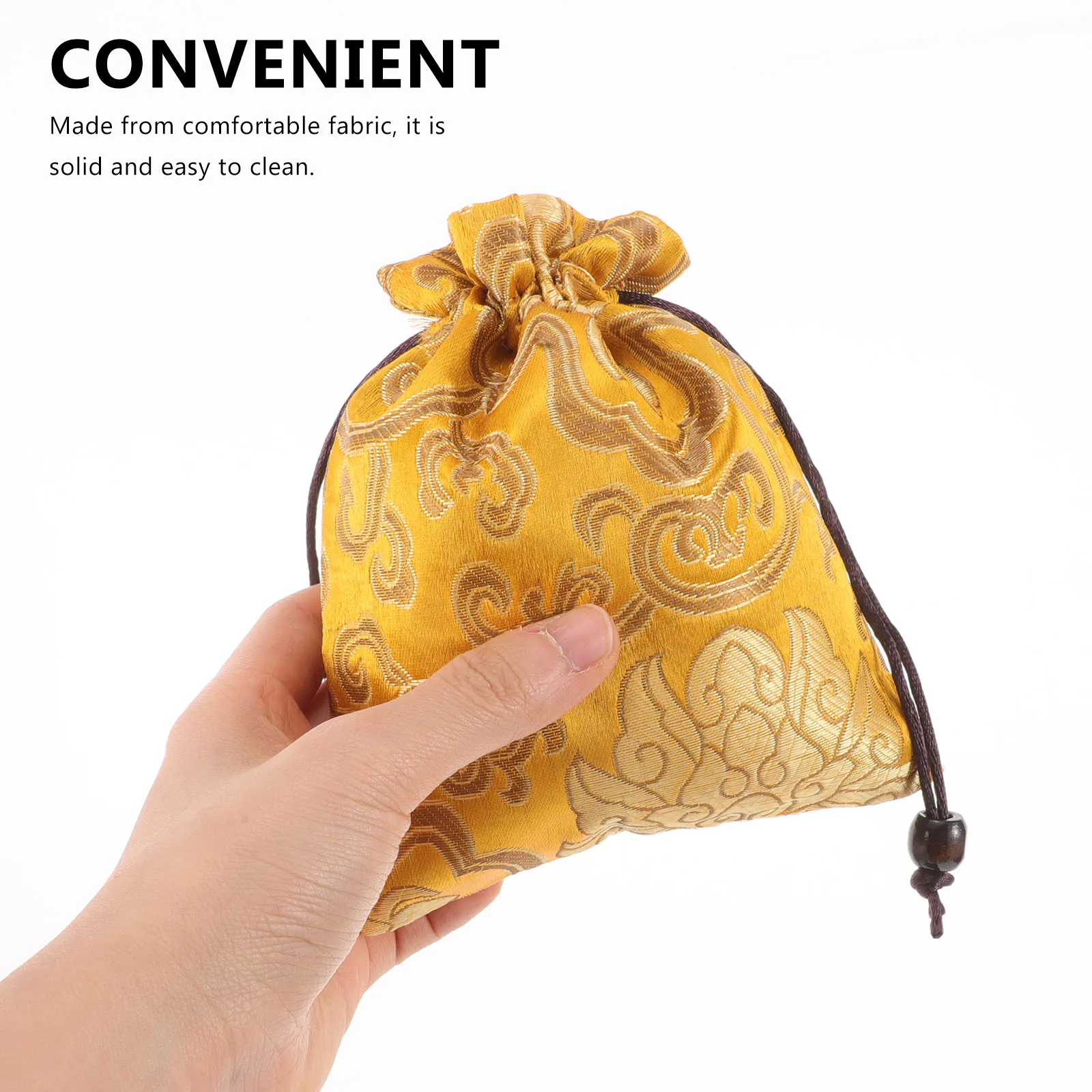 

Singing Bowl Bag 13x16 Golden Yellow Tibetan Brocade Pouch for Jewelry Keys Phone Cosmetics Durable Fabric Travel Lucky Coin