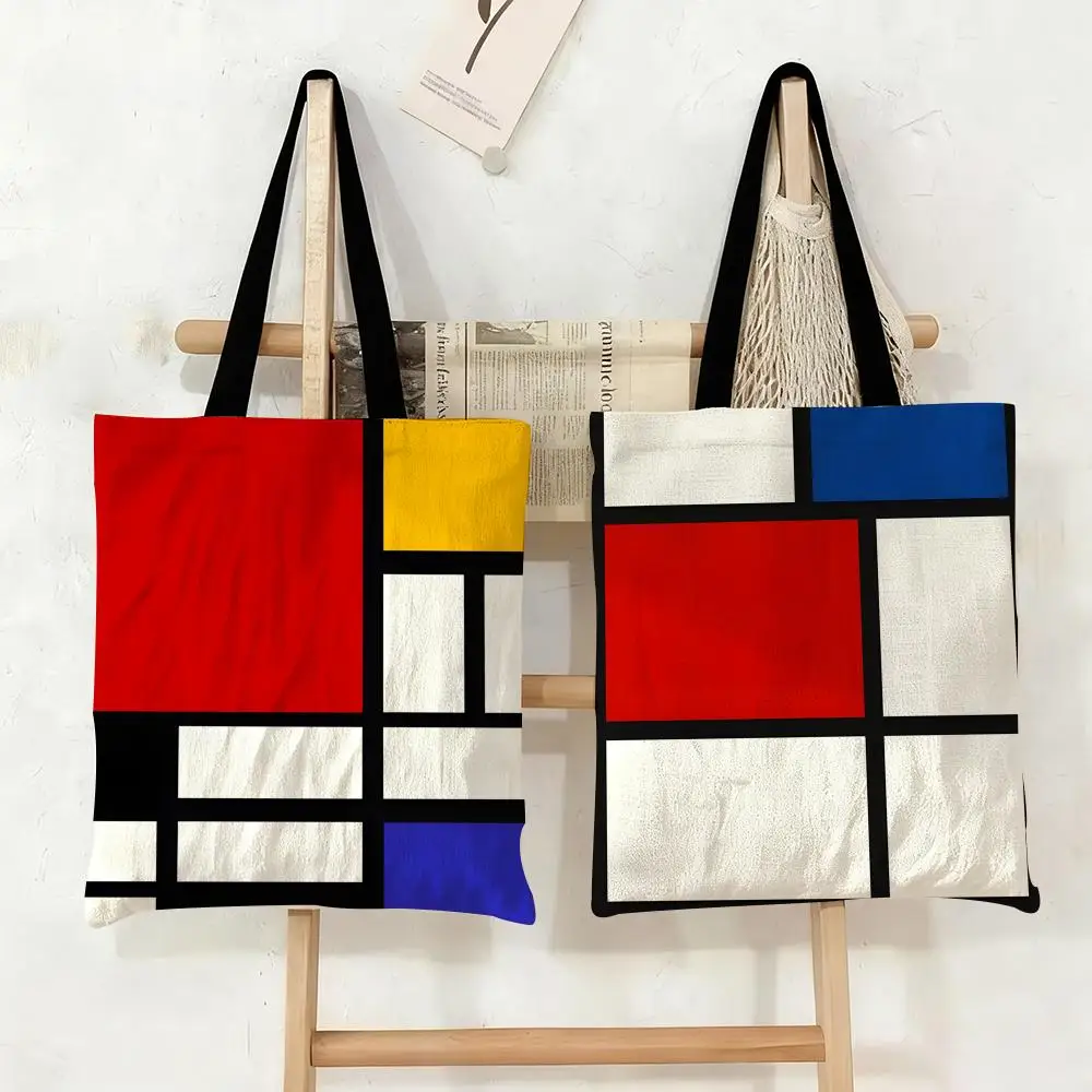 Painter geométrico P-Piet M-Mondrian bolsas de almacenamiento bolsas de almacenamiento bolso de mano de lona bolso de compras ecológico de hombro de gran capacidad