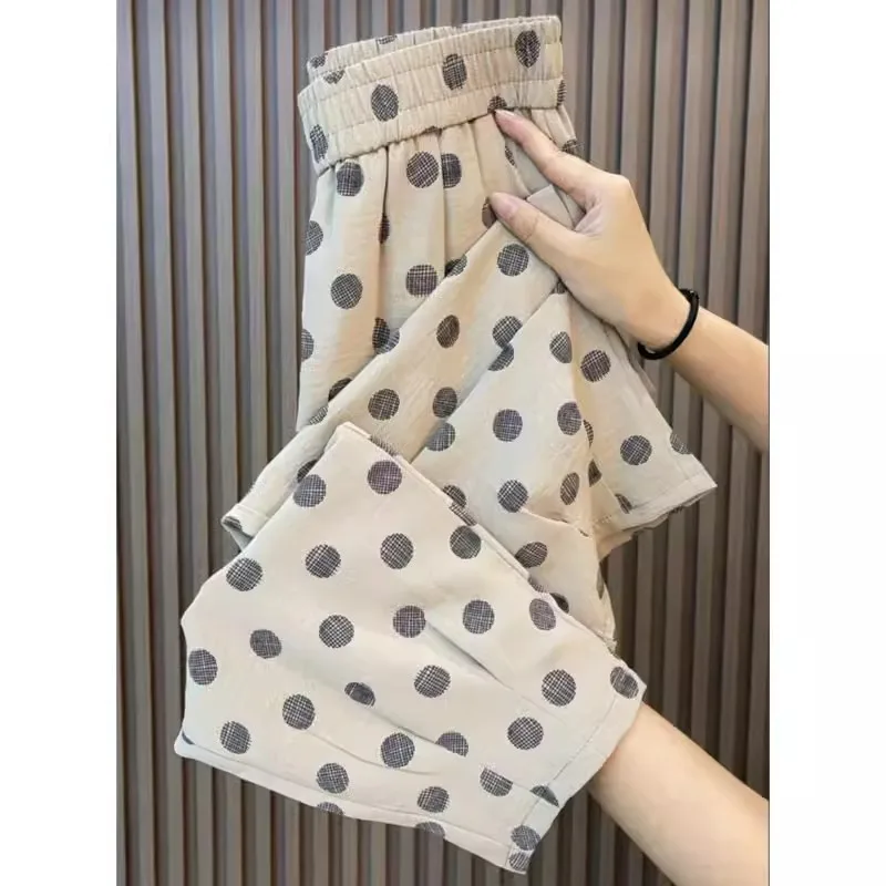 

Summer Thin Pants Female 2024 New Loose Harem Pants Fashion Temperament Middle-aged and Elderly Polka-dot Casual Pants Lady