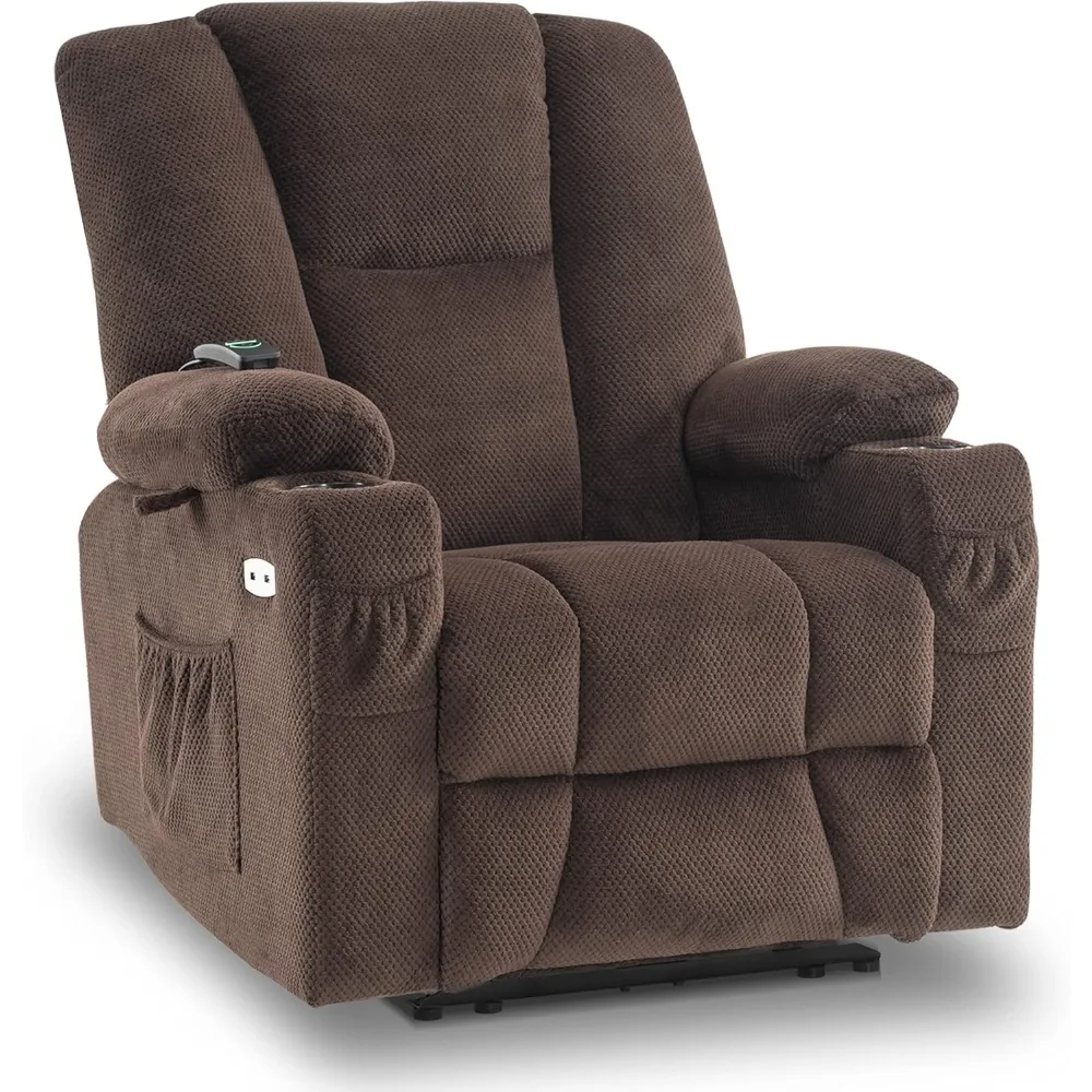 Fabric Electric Power Recliner Chair with Heat and Massage, Cup Holders, USB Ports, Extended Footrest, Christmas Present