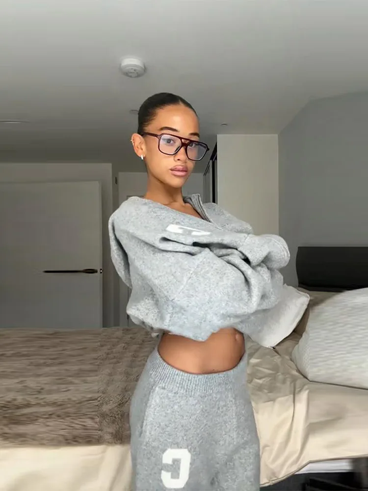 

Модный кардиган, брюки, костюм, женский капюшон на молнии, свободное пальто с длинными рукавами, прямые брюки, осень 2025 г., повседневный женский комплект из 2 предметов