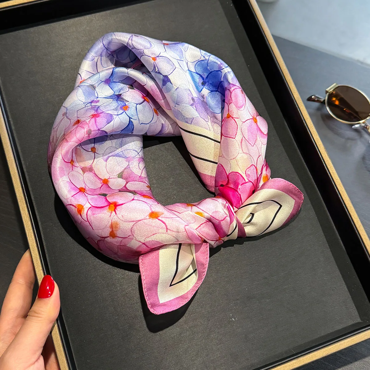 New 100% Pure Silk Scarf Fashion Women Summer Beach 53cm Square Small Scarves Thin Shawl Poncho Hijab Bandana Kerchief Pashmina