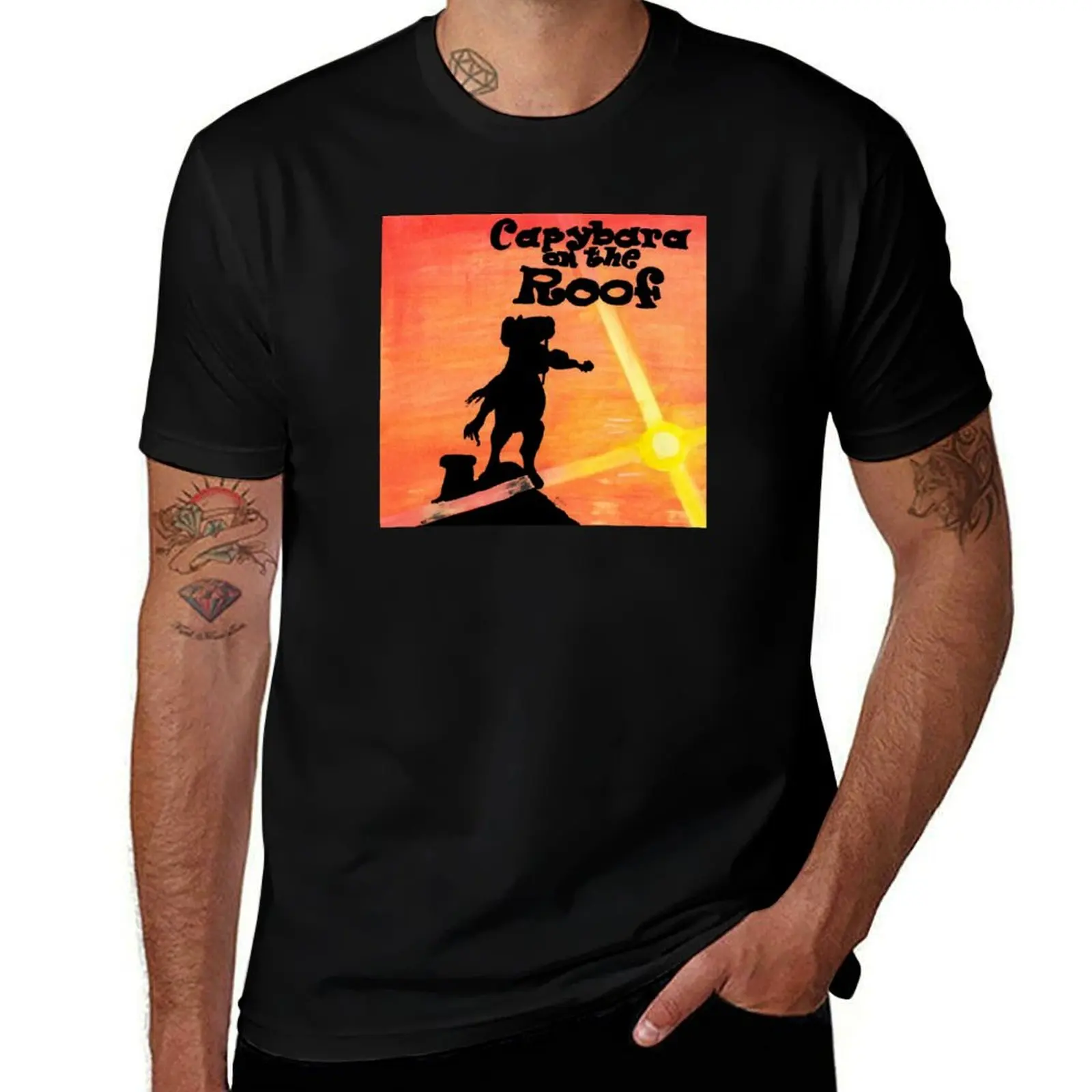 Capybara On The Roof T-Shirt Stylish Graphic Short Sleeve Top T-Shirt