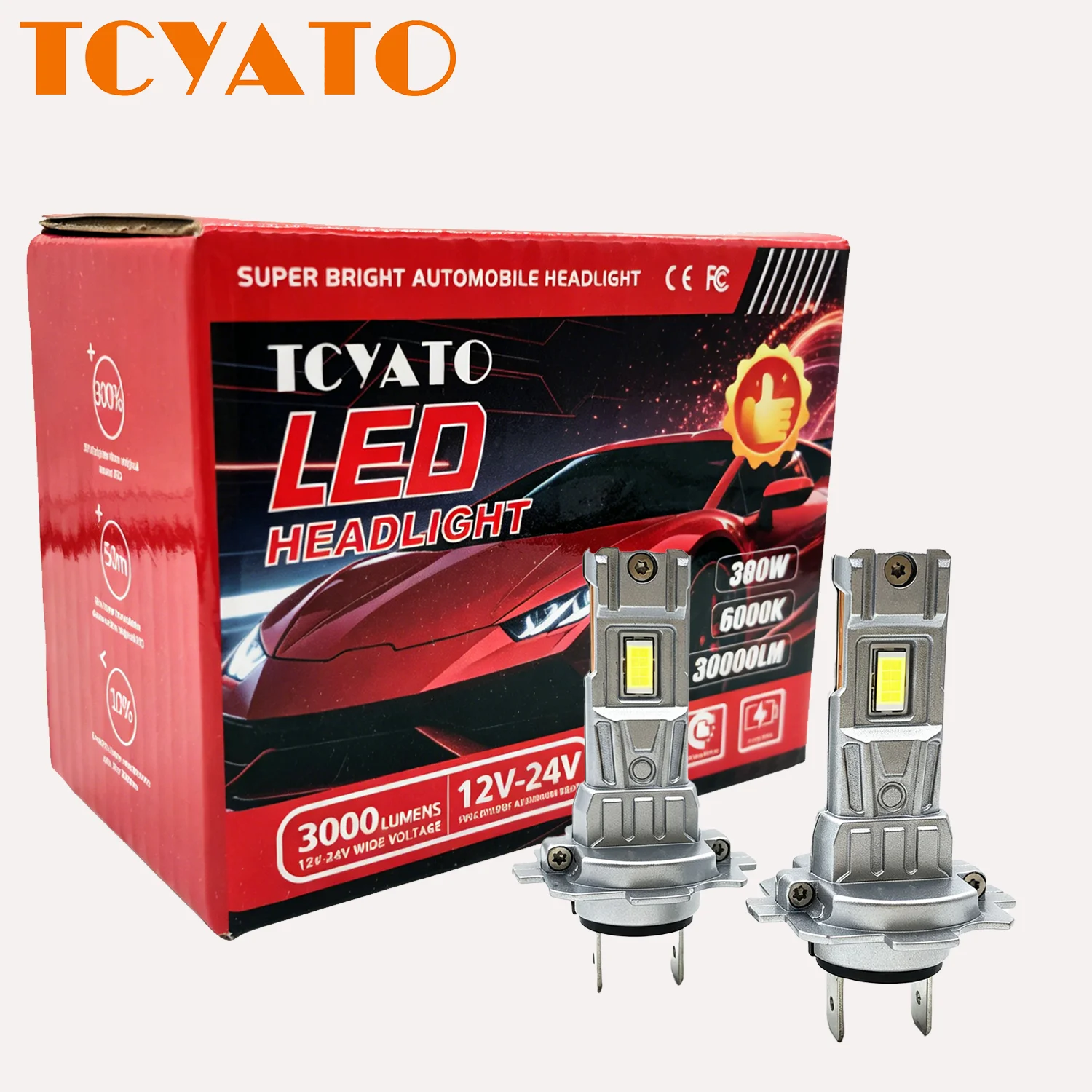 TCYATO 2pcs Z8Car LED Headlights H4 for Both High and Low Distance Integrated H1 and H7 mini Plug-in Type 1:1 Replacement