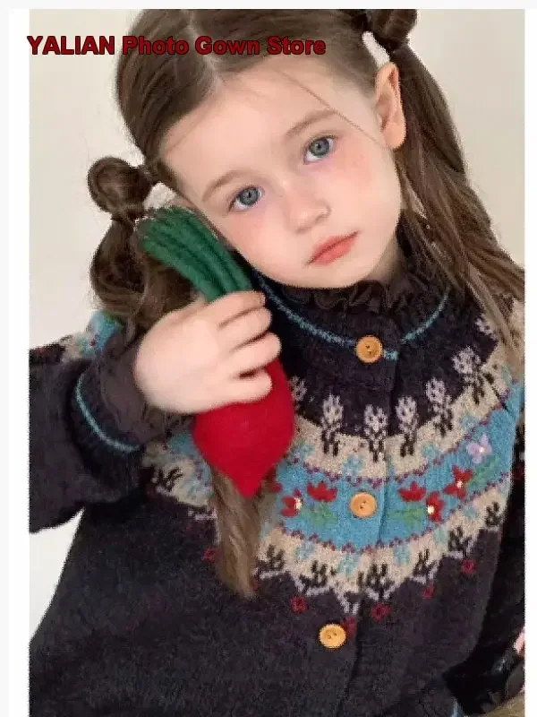 Parent-Child Sweater Set Fair Isle Pattern Spring Autumn Thickened Loose Fit Soft Knit Coats Girls