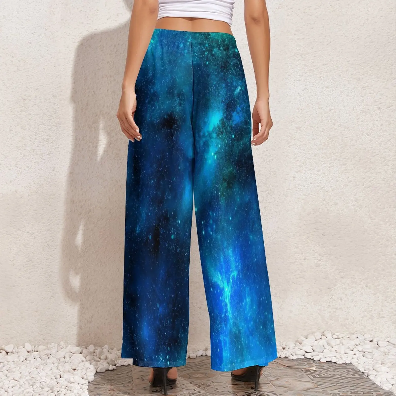 Pantalones rectos de nebulosa y galaxia para mujer, Pantalón ancho informal de gran tamaño, estilo callejero, gráfico, color azul