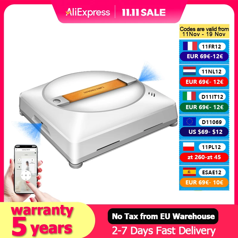 Robot aspirateur de fenêtre Liectroux YW710 ,Double Pulvérisation d'Eau, Mémoire Intelligente, Aspiration Puissante, Capteur Laser, Robot de Nettoyage de Vitres Murales à Domicile