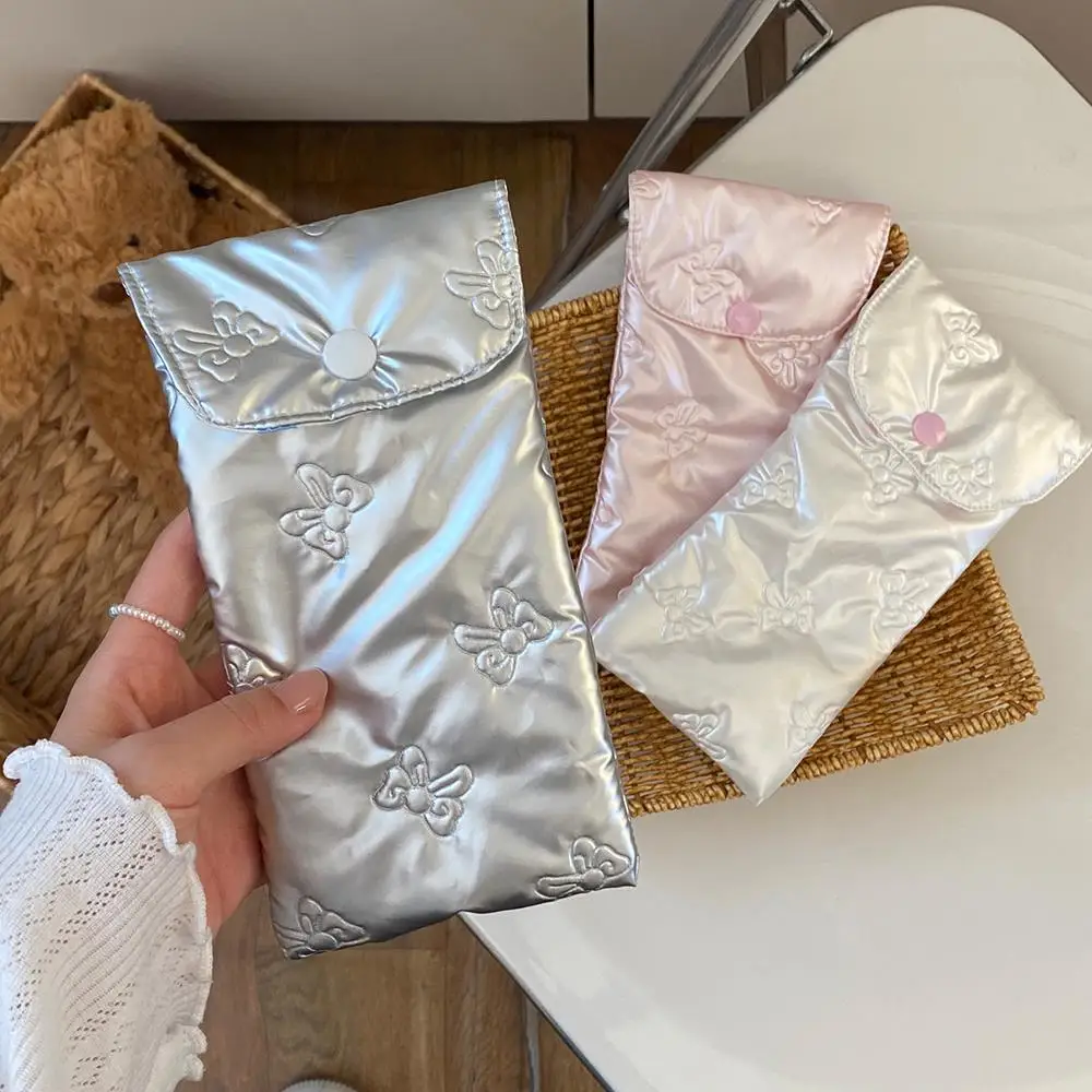 

Cute Shiny Silver Pink PU Leather Glasses Storage Bag Hasp Soft Sunglasses Case Bowknot Embossing Eyewear Glasses Case Cover bag