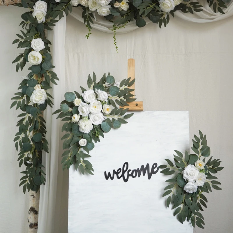 Yannew Spring Wedding Welcome Sign Flowers Artificial Floral Swags for Rustic Wedding Backdrop Reception Ceremony Decoration