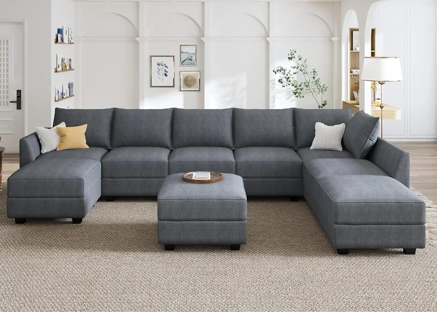 Modular Sectional Sofa with Storage Reversible Sectional Modular Sofa Couch with Ottomans U Shaped Sectional Couch Bluish Grey